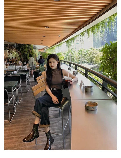 2025 Stretch Slip On Chelsea Boots Woman Split Toe Low Heels Ankle Botas Feminina Tabi Shoes Winter Patent/Matte Leather Botines