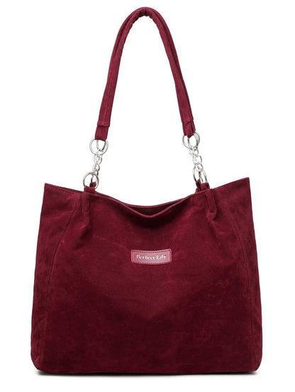 European American Autumn Winter Large Capacity Suede Women's Bag, Vintage Handbags Women Shoulder Bag, Retro Faux Suede Tote Bag