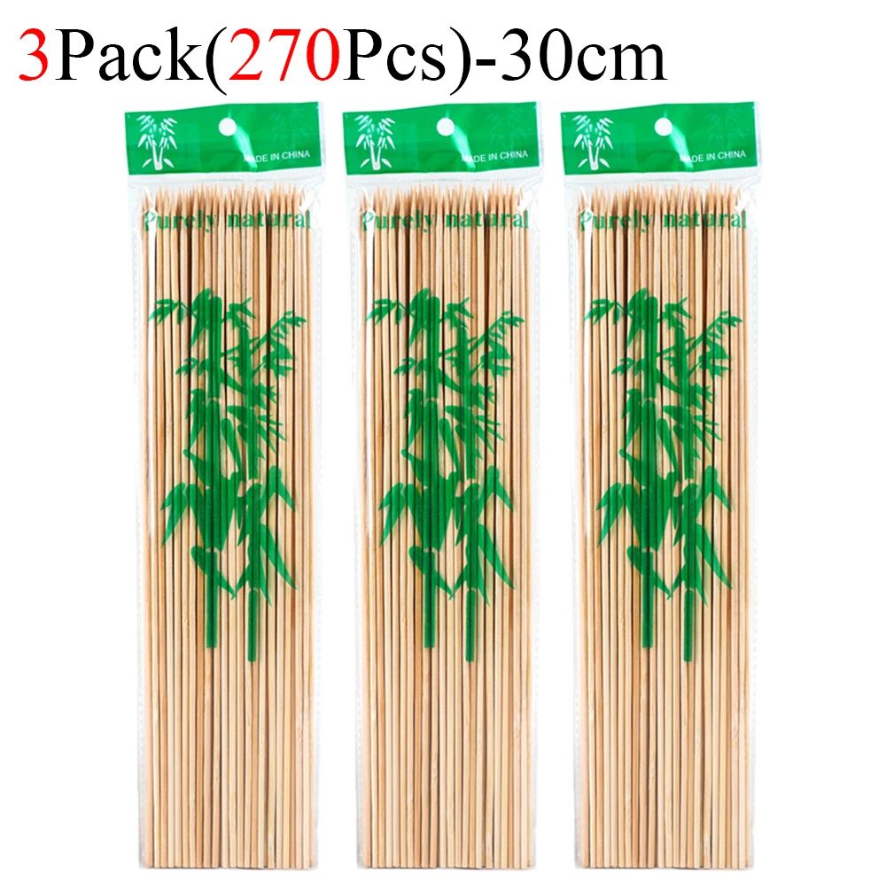 90/450pcs Bamboo Stick Food Grade Bamboo Skewer Sticks Disposable Natural Wood Long Stick Barbecue Fruit BBQ Tools 15/20/25/30cm
