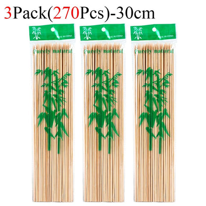 90/450pcs Bamboo Stick Food Grade Bamboo Skewer Sticks Disposable Natural Wood Long Stick Barbecue Fruit BBQ Tools 15/20/25/30cm