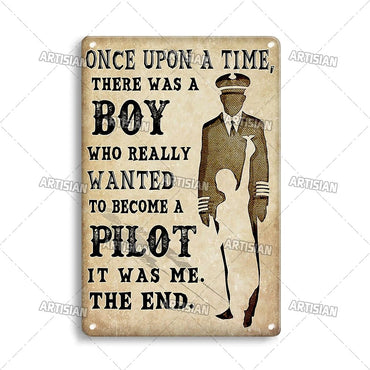 ARTISIAN Male Pilot And Airplane Decorative Plate Vintage Metal Poster Man Cave Home Wall Decor Sign Retro Wall Metal Tin Sign