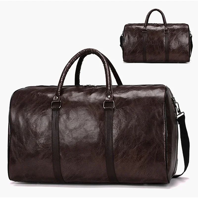 Bolsa de Viagem de Couro Grande Duffle Independente Bolsas de Fitness Grandes Bolsa de Mão Bagagem Bolsa de Ombro Preto Moda Masculina Zíper Pu 2024