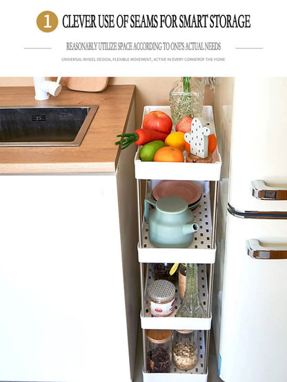 Rack de armazenamento móvel com 3/4 níveis para espaços estreitos, carrinho utilitário com rodinhas, prateleira organizadora fina para cozinha, banheiro e sala de estar