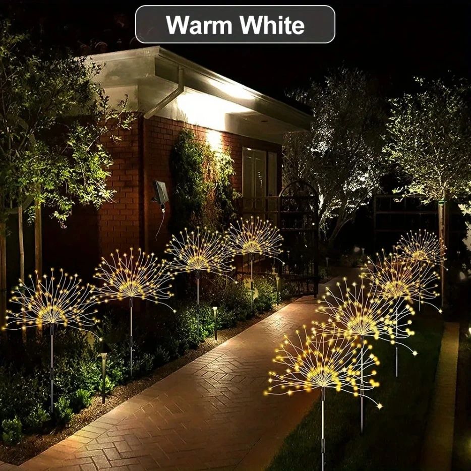 8 Mode Firework Lamp Solar Powered Outdoor Grass Globe Dandelion Fireworks Lamp for Garden Yard Lawn Landscape Holiday Light