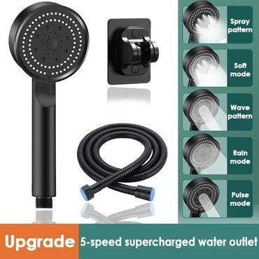 5 Mode Handheld Shower Head High Pressure Water Booster Massage Spray Jet with Anti Leak Proof Hose for Bathroom Household Bath