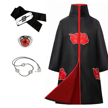 Anime Red Cloud Cosplay Cloak Costume Halloween Dawn Organization Robe Embroidered Cloak Unisex Men Women Party Necklace Props