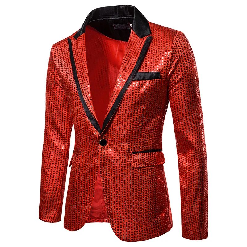 New Fashion Black Sequin Mens Shiny Suit Jacket One Button Blazer For Male Nightclub Singers Stage Dress Blazers Chaqueta Hombre