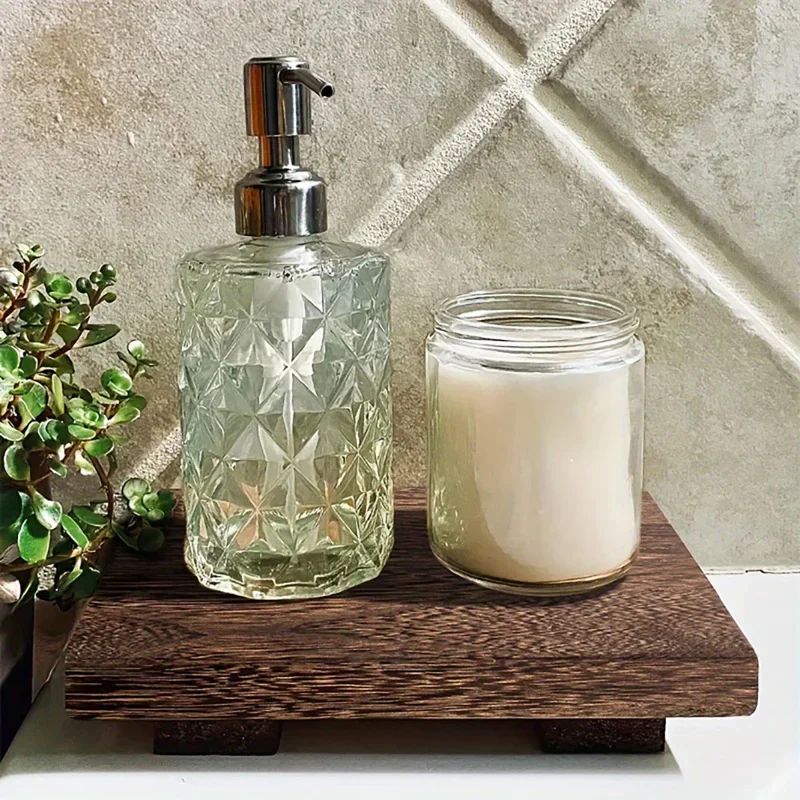 Bandeja de Madeira com Pedestal para Decoração de Banheiro, Organizador de Pia para Sabonete Líquido e Velas Perfumadas, Suporte para Temperos de Cozinha