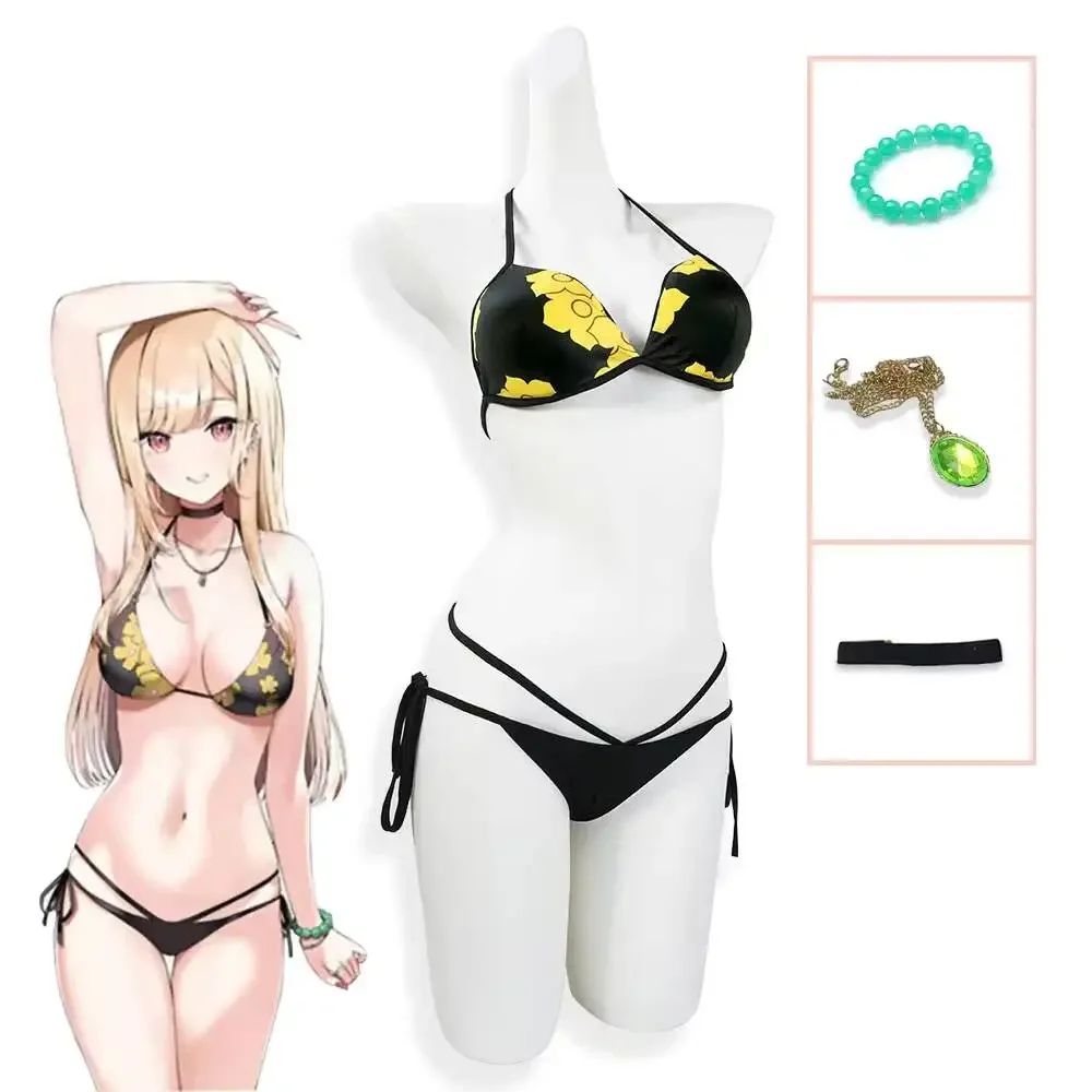 Anime My Dress-Up Darling Marin Kitagawa Bikini Cosplay Costume Swimsuit Summer Beach Swimwear Outfit Halloween Carnival Party