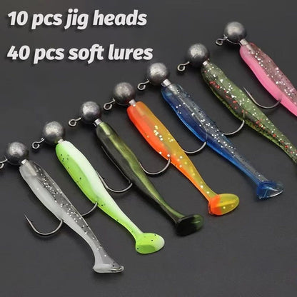 50 unidades/Caixa Isca Artificial Jig de Metal 5.5cm 7cm 10cm Isca Macia 3g 5g 7g 10g 14g Anzol Jigging Head Caixa de Pesca Pesca Swimbait Kit Isca de Fundo