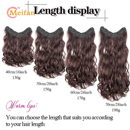 ?Extensões com Presilha em V Cabelo Sintético Ondulado com 4 Presilhas Castanho Preto Extensões de Uma Peça para Mulheres Uso Diário