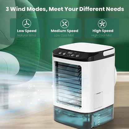Ar Condicionado Portátil Ventilador de Mesa Pulverização Dupla Atomização Ultrassônica 3 Velocidades Silencioso Refrigerador de Ar Luz Noturna Ventilador Elétrico para Casa