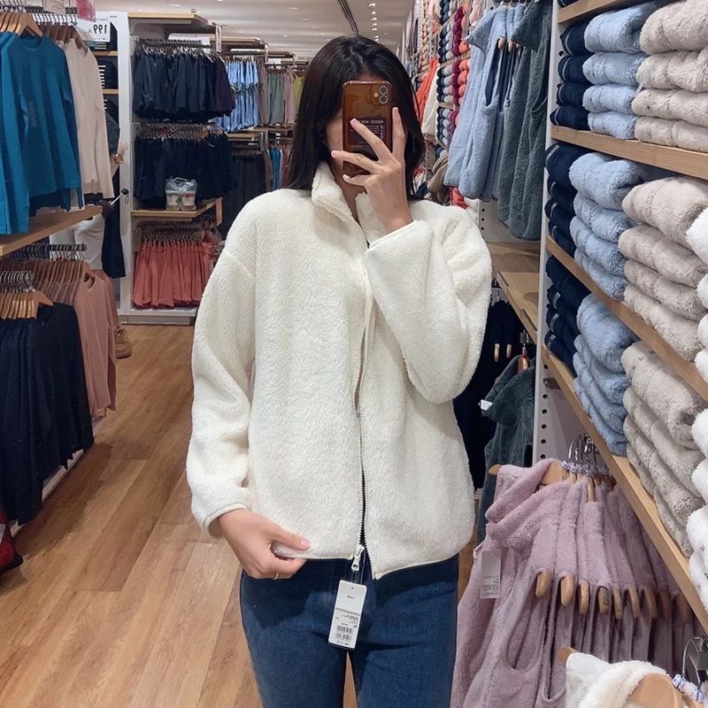 Autumn Winter Women's Long Velvet Fleece Zipper Sleeve Coat Warm Coral Fleece Jacket Full Length Outerwear Comfortable Coat