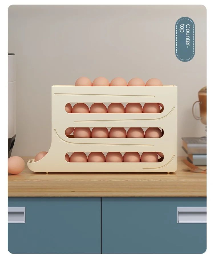 Refrigerator egg storage box, 4 layers, automatic rolling egg rack, kitchen refrigerator egg dispenser, refrigerator storage box