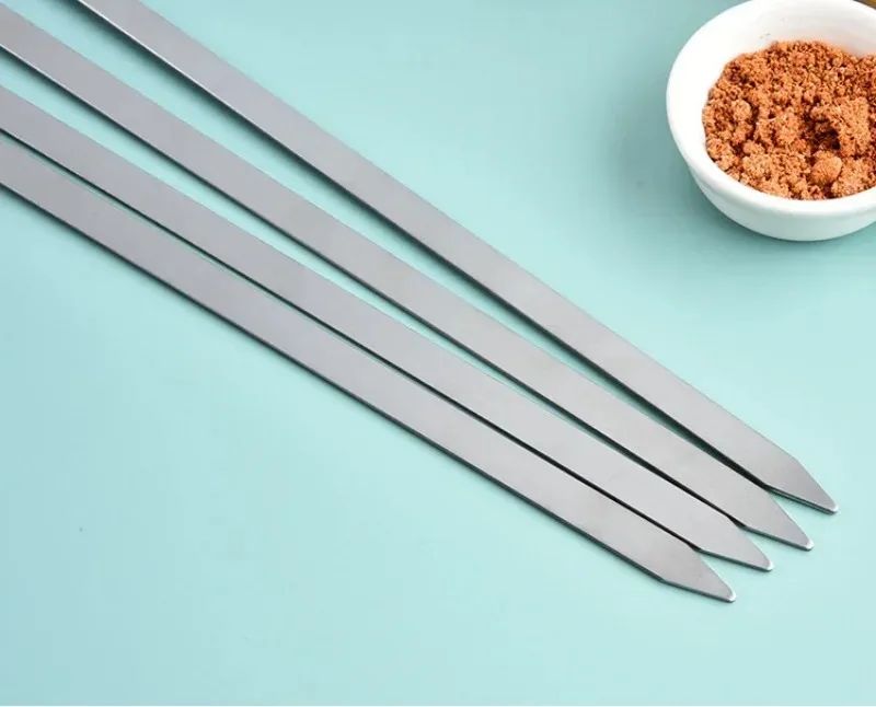 50cm BBQ Skewer 6Pcs Stainless Steel Wide Barbecue Sticks Flat BBQ Fork Outdoor Camping Picnic BBQ Utensil Kitchen Accessories