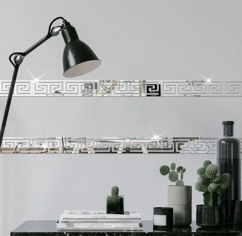 12pcs 20x5cm Acrylic Mirror Sticker Ceiling Edge Strip Self Adhesive Waist Line Wall Stickers for Living Room Corner Wall Decor