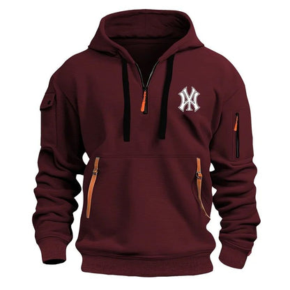 Autumn Long-sleeved Hooded Pullover Men's Zippered Pocket Sweatshirt, Drawstring Sports Men's Casual Hooded Sweatshirt