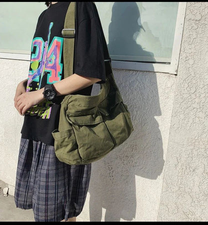 2025 y2k Women Vintage Handbag Canvas Teenager Shoulder Tote Bags Messenger Bags Ladies Casual Handbag Crossbody Purse