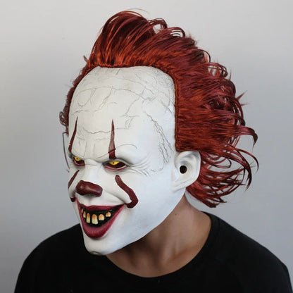 Horror Glowing Clown Mask Halloween Masque Pennywise Cosplay Latex Glow Joker Mask with Multicolor Hair Wig Joker Mask for Adult