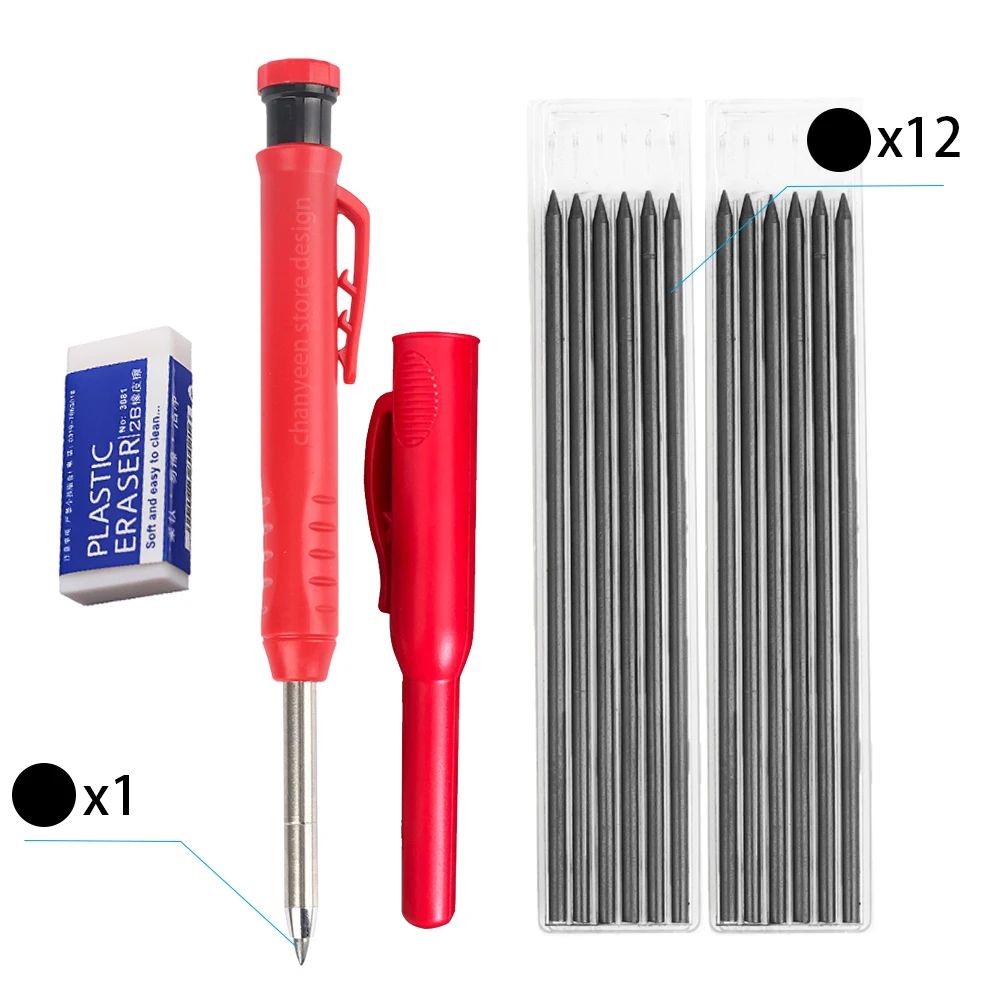 3Colors Refill 2.8mm Solid Carpenter Pencil Set Mechanical Pencil Cap Carpentry Marking Scriber Construction Woodworking Tools