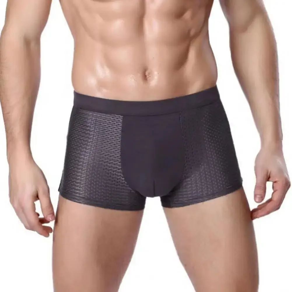 Men Breathable Boxers Ice Silk Mesh Men's Boxers Soft Breathable Underwear with Moisture-wicking Technology U Design for Comfort