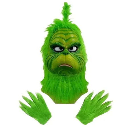 Santa Claus Costume Set Christmas Party Prom Adult Role Playing Green Monster Shaggy Halloween Cosplay Suit Gloves Mask