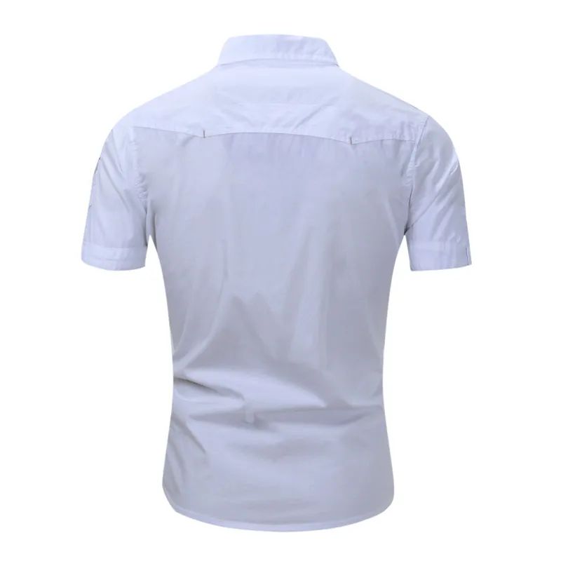 Euro Big Size Men's Cotton Casual Short Sleeve Button-Down Shirt with Chest Pockets Regular-Fit Work Shirt Outdoor Cargo Wear