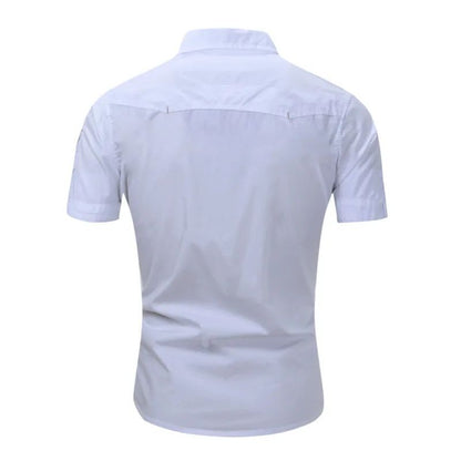 Euro Big Size Men's Cotton Casual Short Sleeve Button-Down Shirt with Chest Pockets Regular-Fit Work Shirt Outdoor Cargo Wear