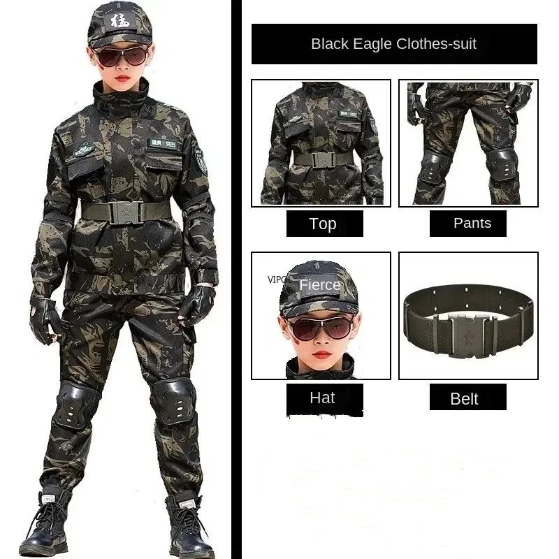 Tactical Military Uniform for Children's Day Camouflag Disguise Adult Halloween Costume for Kid Girl Scout Boy Soldier Army Suit