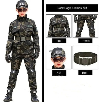 Tactical Military Uniform for Children's Day Camouflag Disguise Adult Halloween Costume for Kid Girl Scout Boy Soldier Army Suit