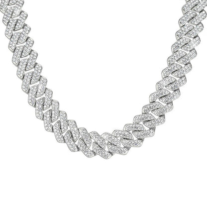 Hip Hop Brilhante Colar Corrente Cubana 15MM Feminino Masculino Cor Prata Strass Gelo Fora Corrente Cubana Punk Joias Colar Presente