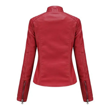Faux Leather Jacket Women 2025 Autumn Spring Women's Moto Biker Jacket Red Black Coat Outerwear Brown Purple Blue 3xl 4xl Coffee