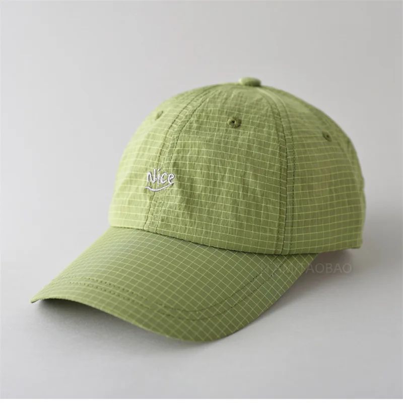 SS25 Korean Baseball Cap with Letter Embroidery & Gingham, Quick-Dry Minimalist Casual Unisex Hat for Daily Use