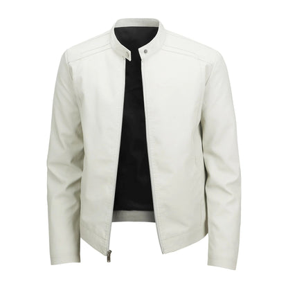 Men's Biker Leather Jacket Autumn Winter Thickened Fleece Casual Versatile Slim Fit Large Size PU Leather Coat