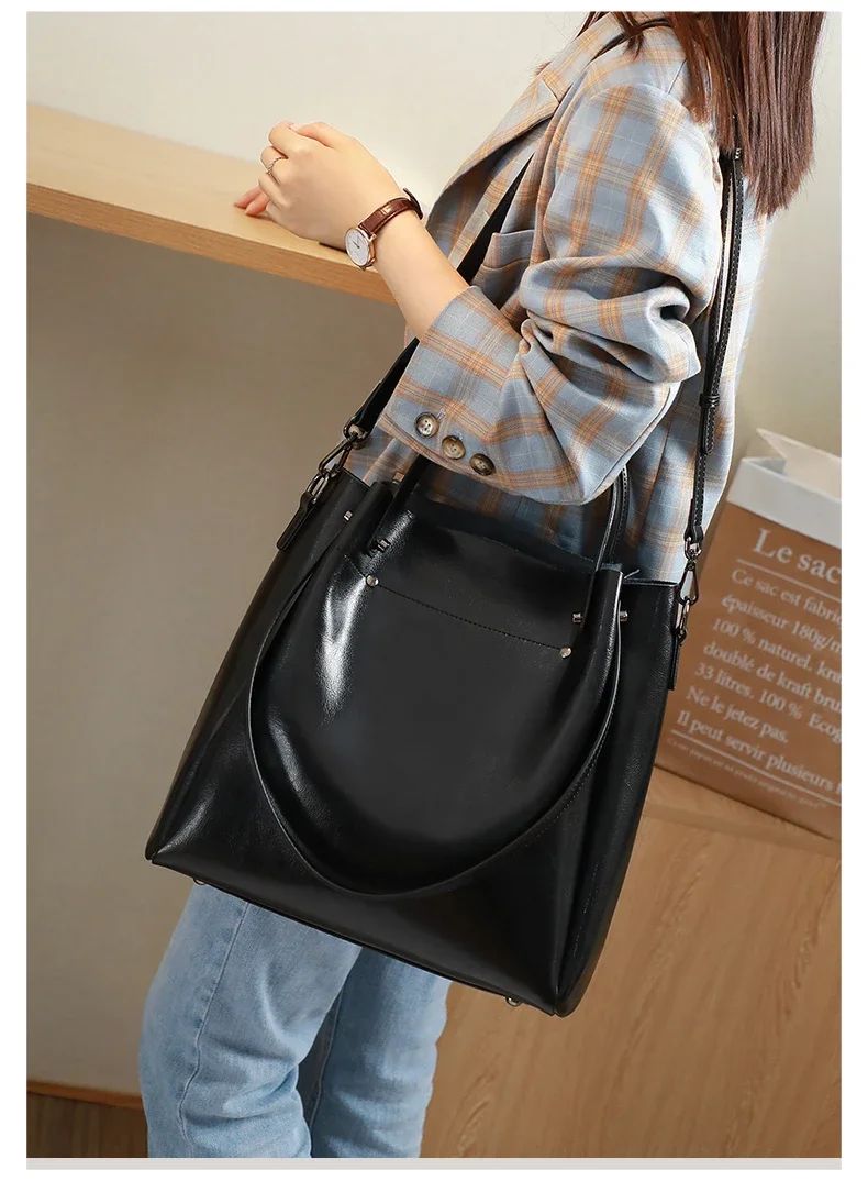 Women's Cow Genuine Leather Handbags Lady Vintage Retro Cowhide shoulder Bag Ladies Luxury large capacity multiple Pockets Lady