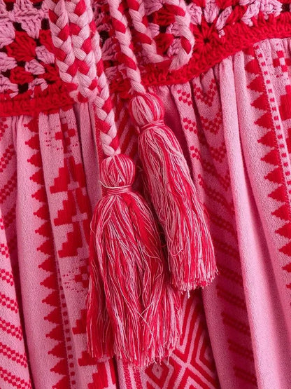 TRAFSHE Women Bohemian Midi Dress Vacation Charm Splice Knitted Vintage Strap Dr