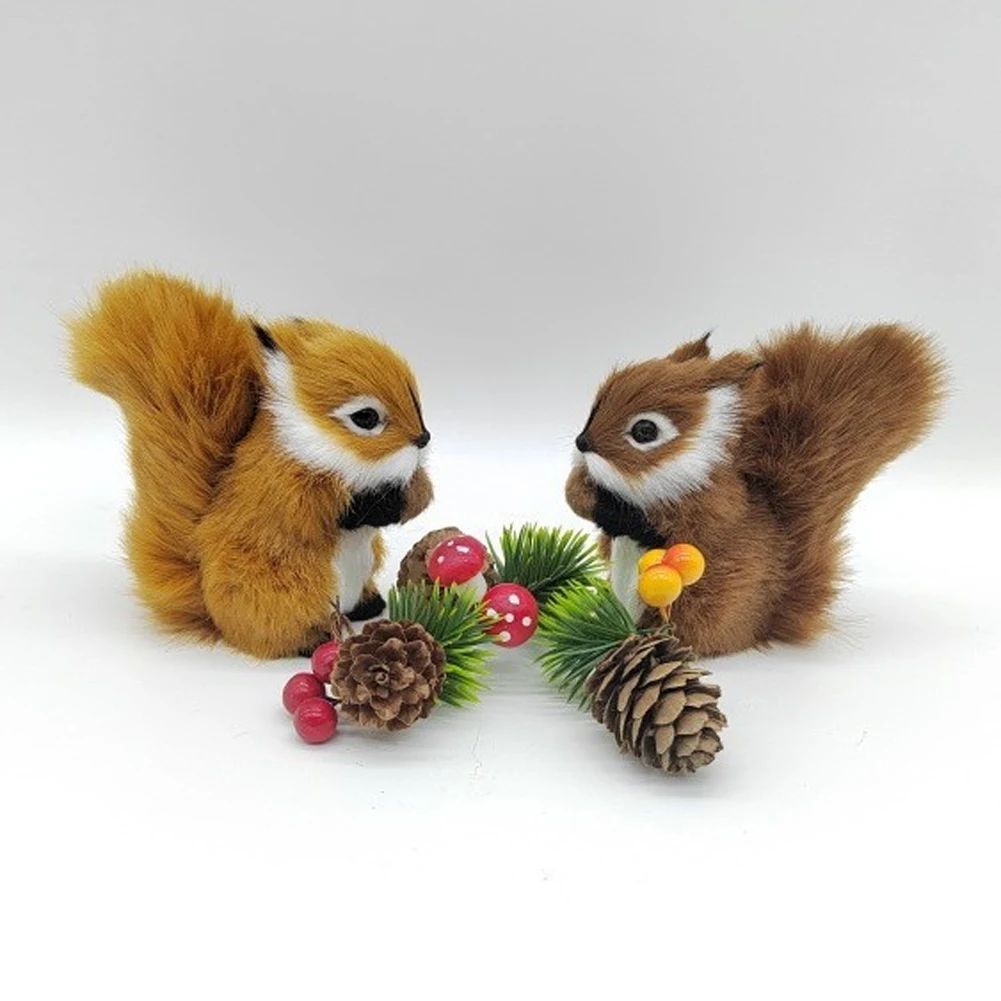 Simulation Squirrel Animal Figurines Christmas Artificial Squirrel Ornament Christmas New Year Party Desktop Decoration