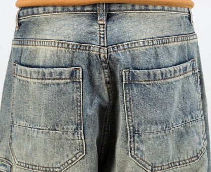Calça Jeans Masculina Retrô Cargo Reta Cowboy Punk Lavada Grife Luxuosa Tendência 2025 Y2k Vintage Estilo Coreano Larga