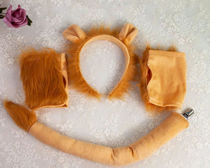 Animal Lion Ears and Tail Headband Skirt Set For Party Dress Up Accessories Cosplay Costume For Adult Kids