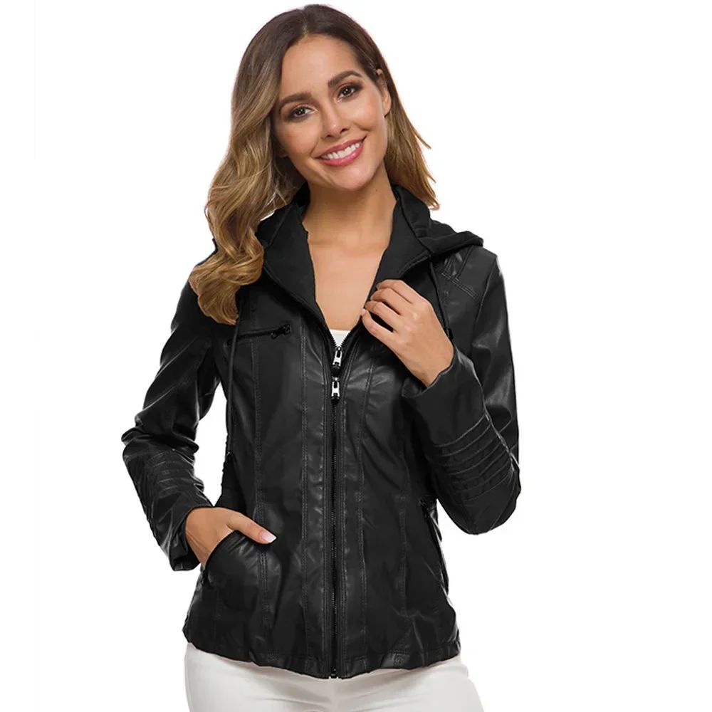 Gothic Faux Leather Jacket Women Coat 2025 Hoodies Winter Autumn Motorcycle Jacket Black Outerwear Leather PU Basic Jacket Coat