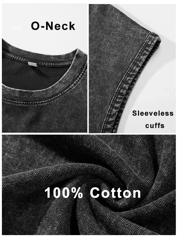 Summer cotton Men's Washed Cotton Tank Tops Muscle Gym Sleeveless Workout T Shirts Running Beach Loose Tees