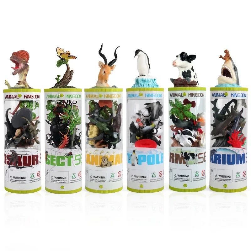 Mini Modelo Animal Fazenda de Vida Selvagem Aves Dinossauro Oceano Conjunto Animais da Planície Crocodilo Pinguim Insetos Brinquedos Micro Modelo Balde