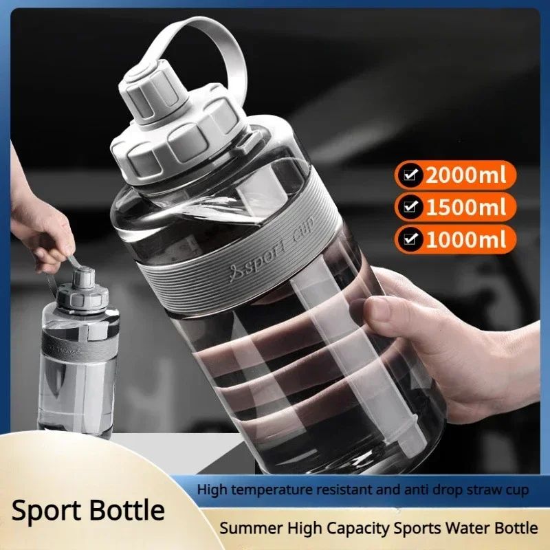 2 Liter Big Water Bottle With Straw 2L/1.5L/1L Large Capacity School Gym Sports Drinking Bottles Fitness botella de agua ??