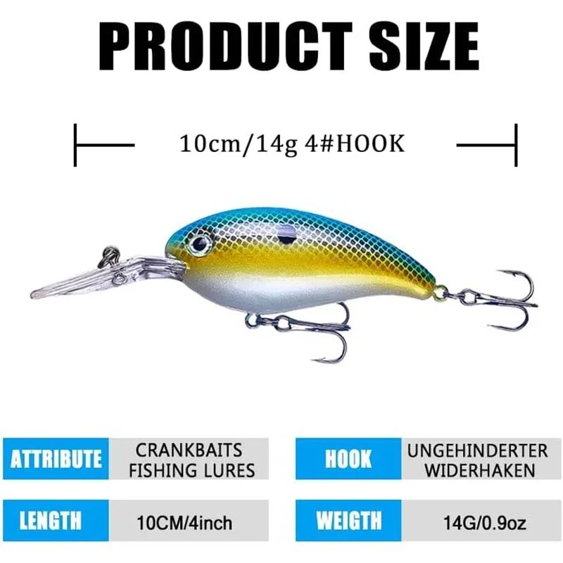 Crankbaits Set Mixed Colors Bait 10cm/14g Fishing Lure Minnow Wobbler Crank Jerkbait Bass Swimbait Treble Hooks Swim Hard Tackle