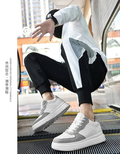 Novos Tênis Masculinos Aumento de Altura 10cm Invisível Elevador Tênis Branco Couro Esportivo Zapatillas De Hombre Tamanho Grande 46