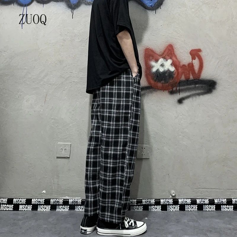 2025 Korean Style Plaid Pants Women Summer New Loose Straight Wide-leg Loose Casual Office Lady Trousers Daily Sweatpants Female