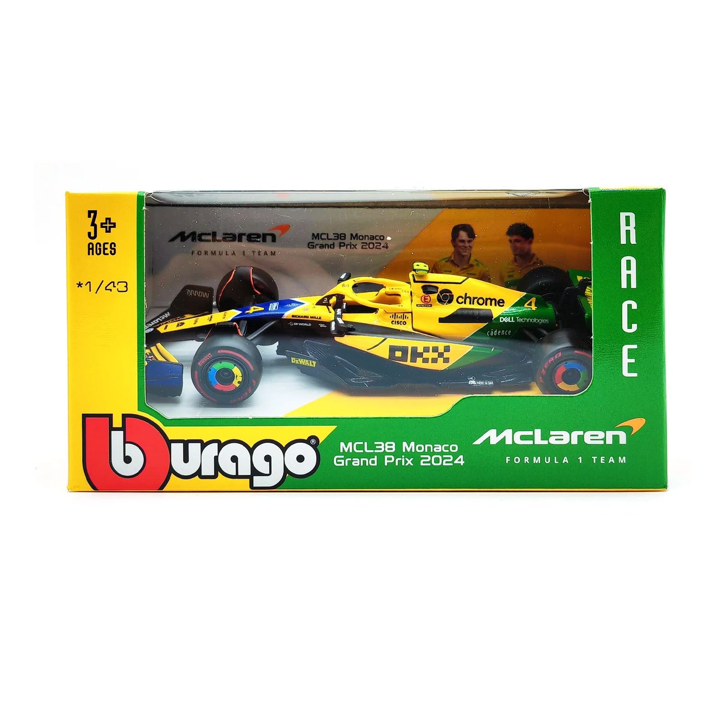 Bburago 1:43 2024 F1 Mclaren MCL38 Grande Prêmio de Mônaco Carro de Liga Miniatura Modelo Diecast #4 Lando Norris #81 Oscar Piastri Brinquedo