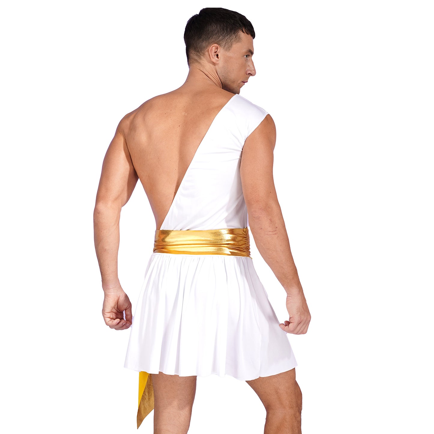 Mens Ancient Greek God Toga Gladiator Costume Roman Emperor One Shoulder Sleeveless Robe Halloween Medieval Warrior Dress Up