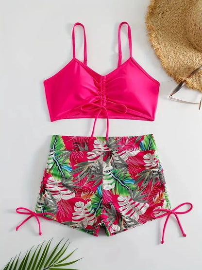 Tropical Leaf Print V-Neck High Waist Bikini Set Two Piece Swimsuits Women's Swimwear and Clothing biquinis mujer