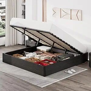 Queen Size Lift Up Storage Platform Bed Frame, Metal Bed Frame with Wooden Slats Support, No Box Spring Needed, Large Storage Sp